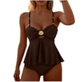 thumbnail image 2 of Tankini Sets for Women Padded Peplum Top Tummy Control Swimsuits Shell Detail Ruched Two Piece Bathing Suits Modest Swimwear, 2 of 3