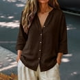 thumbnail image 6 of Only Moment Womens Tops 3/4 Sleeve V Neck Linen with Button Cuffs Dressy Casual Summer Outfits Early Fall Fashion Spring Clothes Coffee,XL, 6 of 7