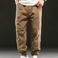 thumbnail image 2 of YLSDY Mens Baggy Cargo Pants Outdoors Sports Pants Drawstring Casual Loose Fit Elastic Waist Cotton Twill Cargo Pants Khaki 18, 2 of 7