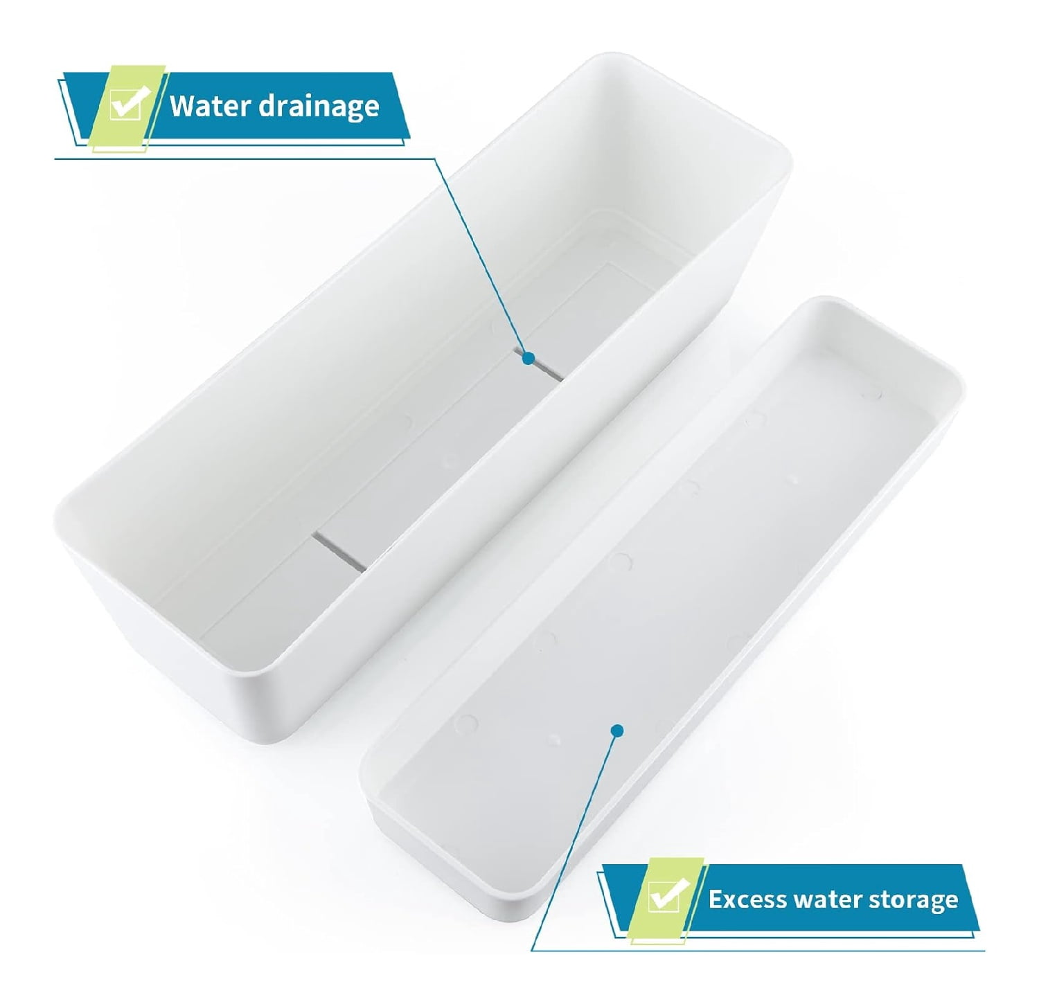 QZS Window Box Planter,1Pack Reusable Plastic Plant Pot for Yard Decor,12x3.8x4.6In Rectangle Flower Pot for Office Outdoor Decoration(White)