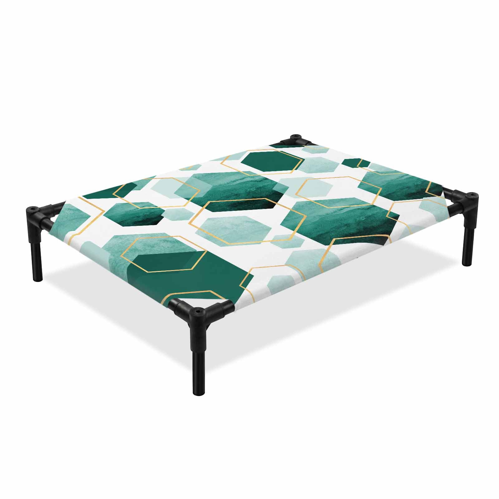 Turquoise Blocks Elevated Dog Bed Modern Art Yellow Line Decor Cooling Breathable Outdoor Raised Dog Cot Bed with Metal Frame Non-Slip Feet for Medium Dog 24x20in