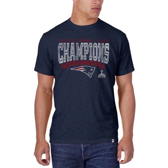 New England Patriots - Super Bowl 49 Champions Logo Audacieux Scrum Bleu Marine T-Shirt Premium