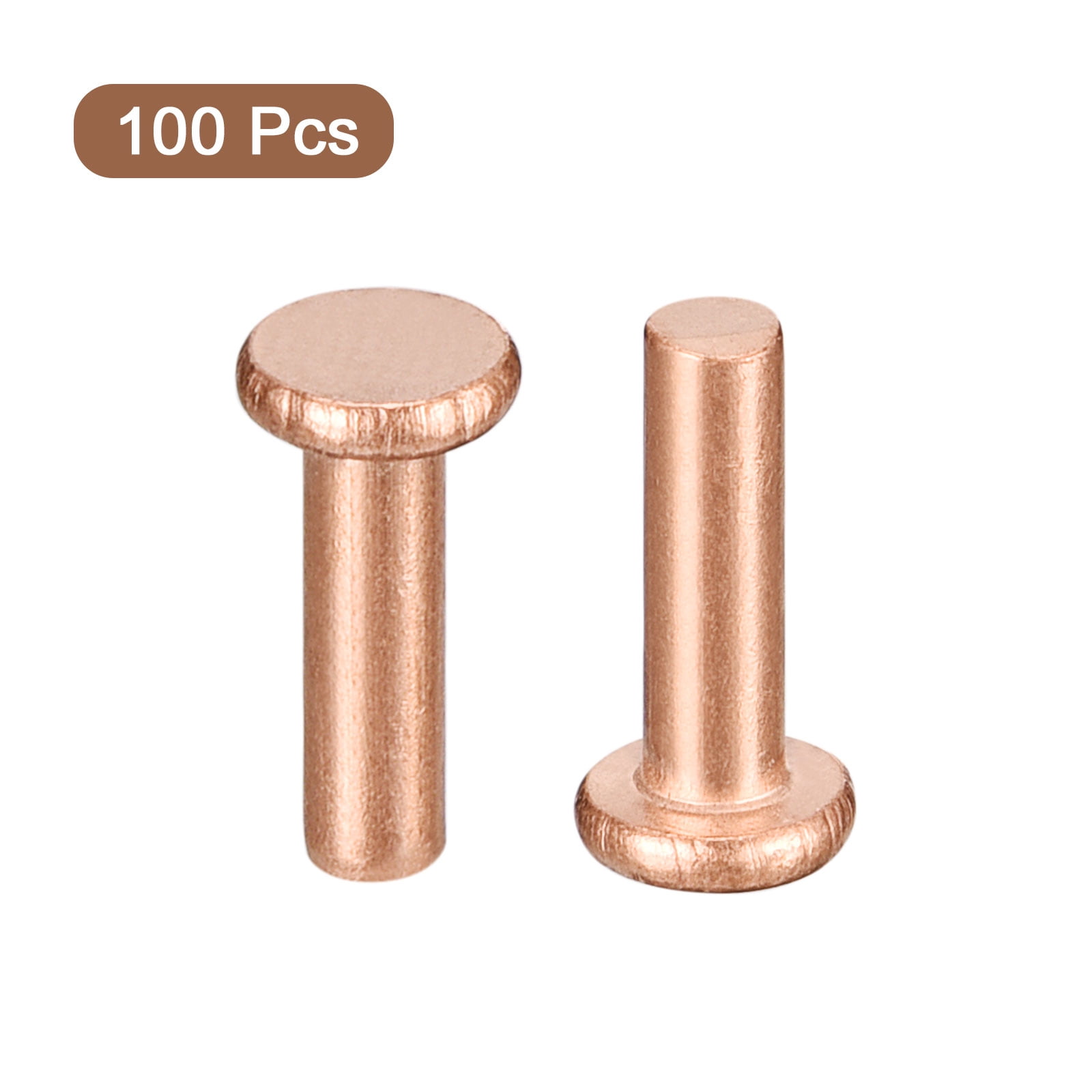 Unique Bargains 100pcs Copper Solid Rivets Flat Head Metal Fasteners 0.12" x 0.39"