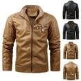 thumbnail image 4 of WREESH Fashion Winter Jacket Men Leather Jacket Multiple Pockets Zipper Loose Coat Solid Color Long Sleeved Hooded Leatherwear Loose Coat Yellow, 4 of 4
