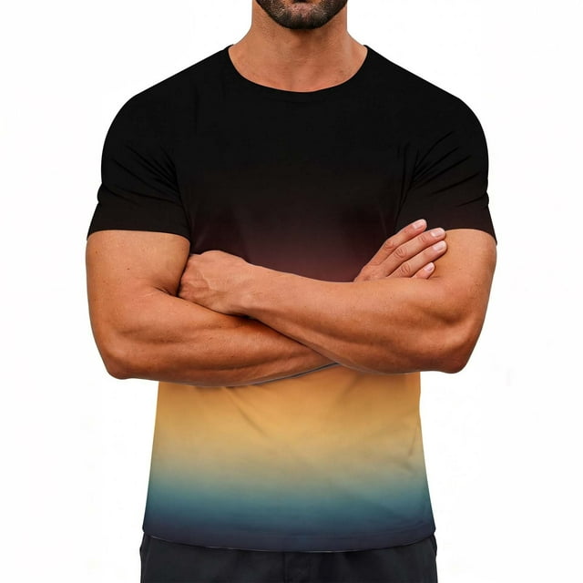 Ceisia Men's Slim Fit Sunset Glow Gradient Print Crew Neck T-Shirts, Breathable Stretch Casual Sports Tops Gifts