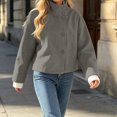 thumbnail image 4 of Tqcoqu Womens Fall Winter Cropped Jacket,Long Sleeve Lapel Button Front Casual Outer Coat, 4 of 7