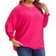 thumbnail image 2 of Blusas de Chiffon de Talla Grande para Mujeres Agnes Orinda, con Mangas Largas de Murciélago y Volantes, Camisas Sueltas Casuales 1X Rosa Fucsia, 2 of 7