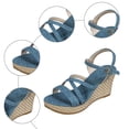 thumbnail image 4 of Rokment Women's Platform Wedge Dressy Sandals Stylish Casual Cross-Straps Espadrilles Chunky Heeled Beach Strappy Summer Shoes for Ladies Vacation Blue Size 6.5, 4 of 7