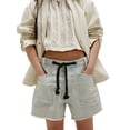 thumbnail image 2 of Women's Denim Drawstring Pockets High Rise Knee Length Pants Jorts Shorts for Casual Summer Light Blue S, 2 of 8