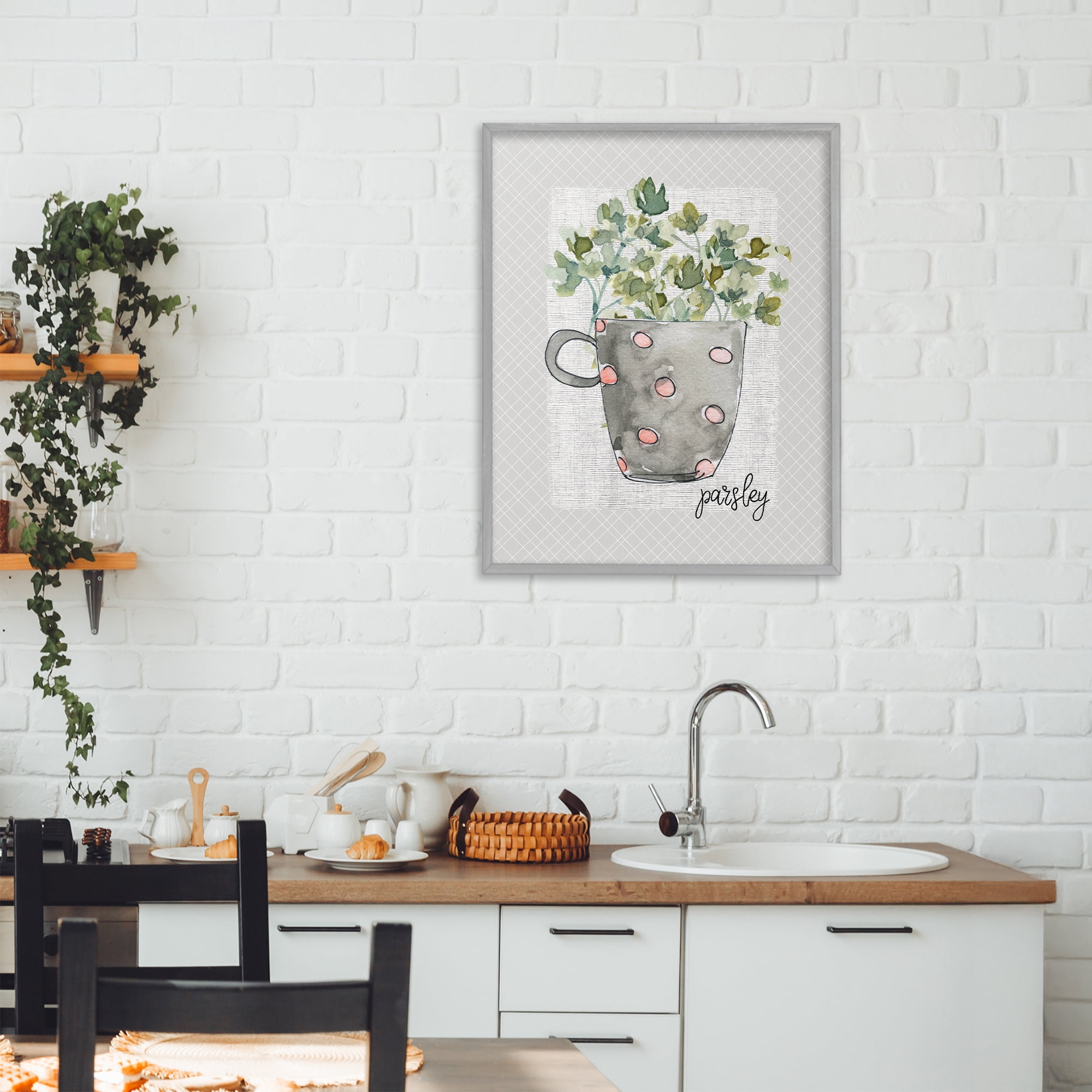 Stupell Industries Parsley Herb Mug Gray Framed Giclee Art, design by Livi Finn