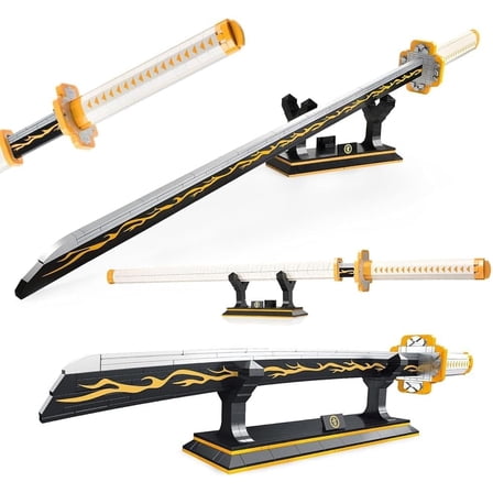 Zenitsu Demon Swords Building Set,39in Demon Sword Building Block with Scabbard and Stand Model Kits Toy,Creative Samurai Sword Gifts for Adults and Kids Boys 8-14 (956 PCS)