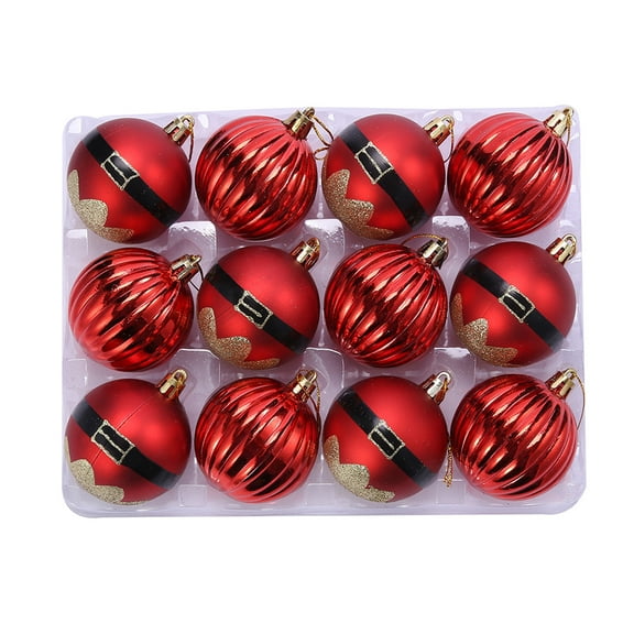 CuiLiyq 12 PCS Christmas Ball Ornaments, Plastic Shatterproof Christmas Hanging Balls Set with Santa Claus Print, for Home Holiday Wedding Party Decorations (Red)