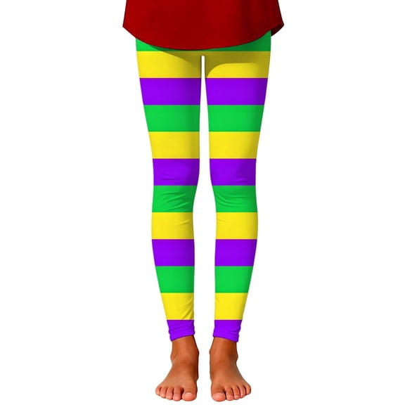 WOYY Leggings for Girls Striped Stretch Tights Kids Athletic Casual Pants, Sizes 3-4T