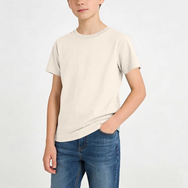 Blusas y camisas de manga corta con cuello redondo, color liso, para niños, camisetas de manga corta con cuello redondo, tallas medianas y grandes, top informal y cómodo, top de poliéster para niña