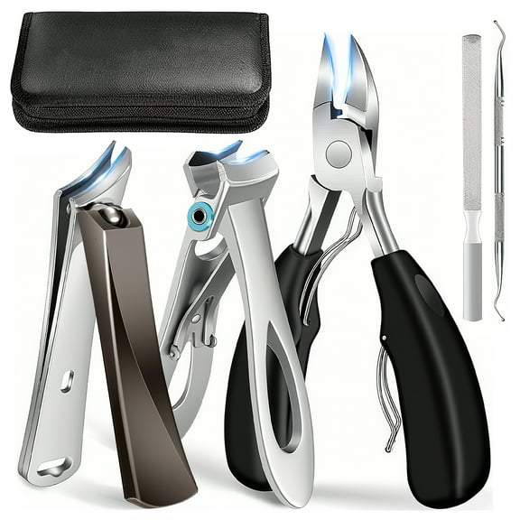 Amaopus 5 Pcs Toenail Clippers Set, Heavy Duty Large Toe Nail Clippers for Men, Thick Nails with Wide Opening, Sharp Ingrown Toenail Clippers, Nail Cutter Long Handle with Slanted Curved Blade