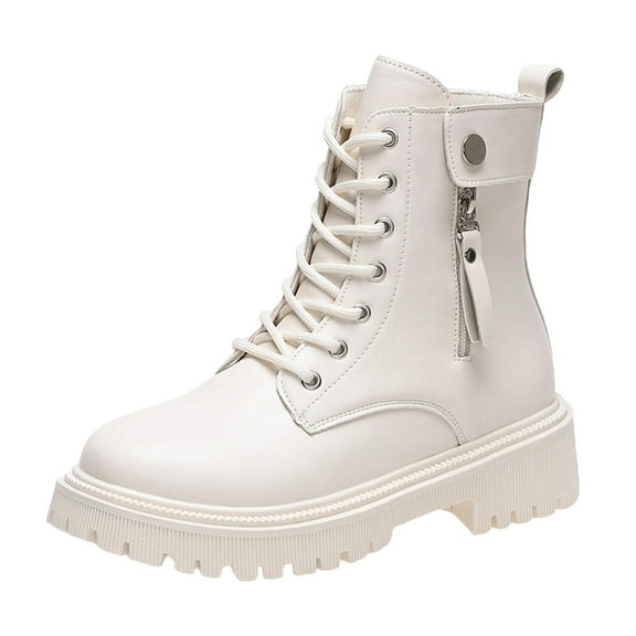 Beige Women Ankle Boots With Lace-Up And Side Zipper For A Unique And Comfortable Seasonal Wear