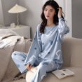 thumbnail image 1 of Pijama de algodón de imitación fino de estilo primavera y otoño para mujer, bonito pantalón de manga larga para niña que reduce la edad, traje para estar en casa, 1 of 6