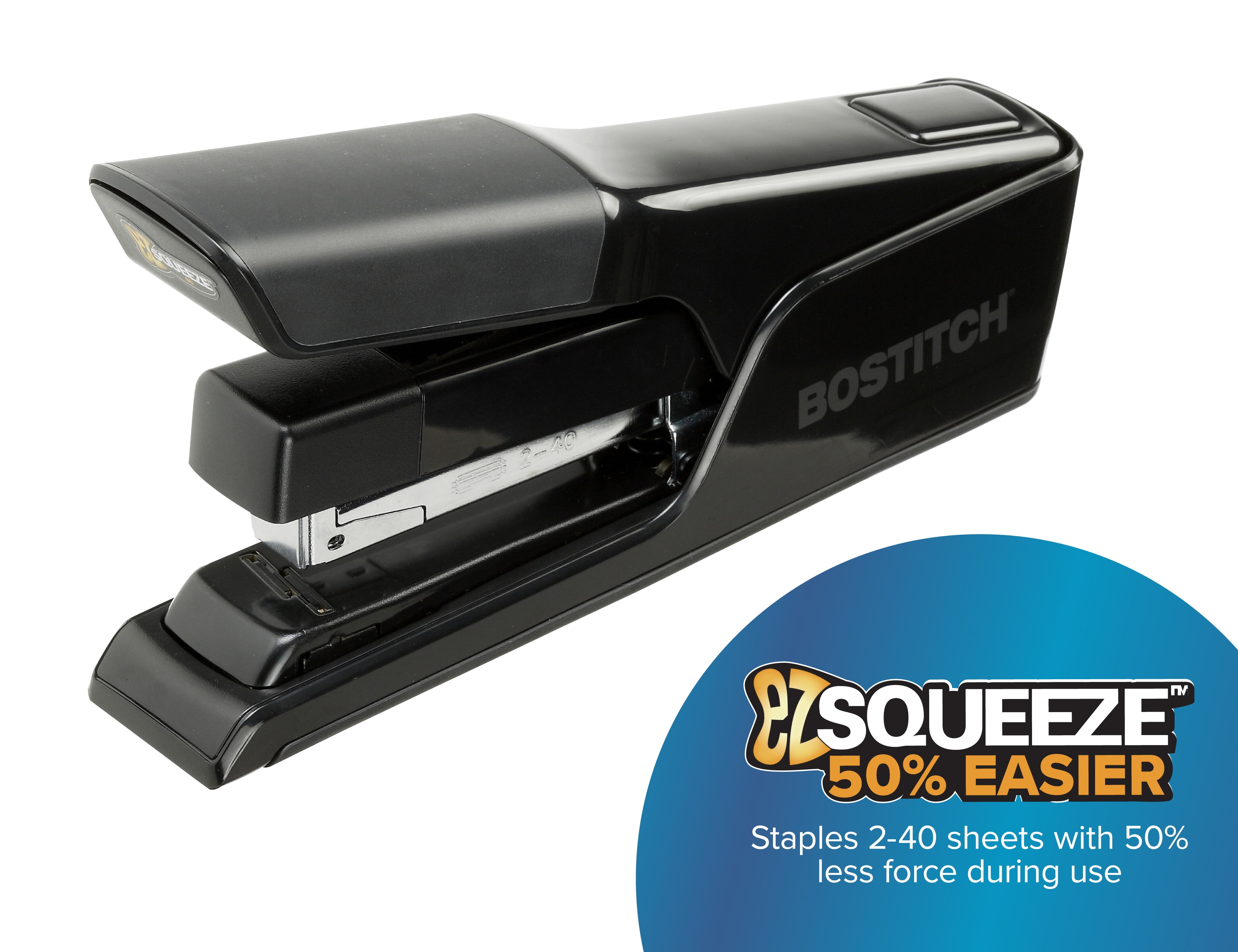 Bostitch EZ Squeeze Heavy Duty Desktop Stapler, 40 Sheet Capacity, Black