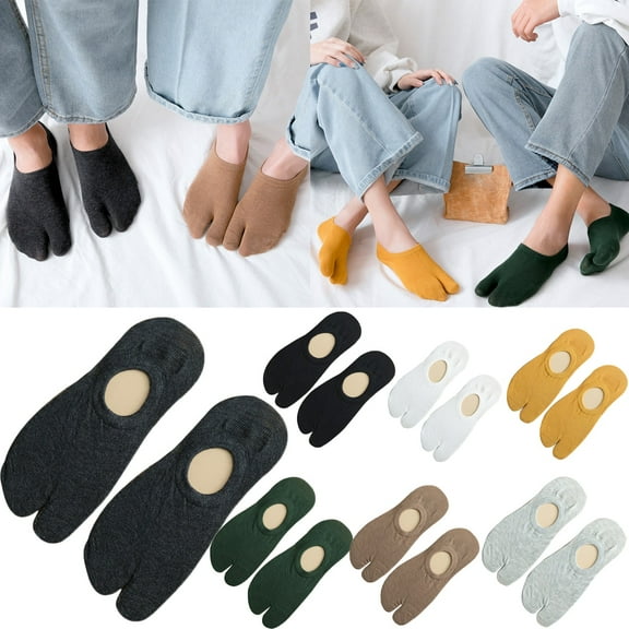 Walbest 1Pair Men Womens Casual Cotton Loafer Boat Non-Slip Socks, Unisex Solid Color No Show Split Toe Elastic Low Cut Socks (One Size: Length 23cm/9.06")