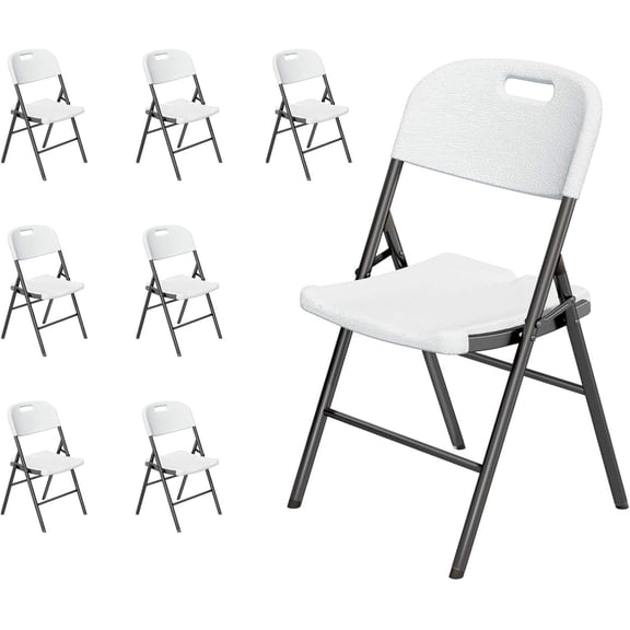 8 Pack 650 lb Weight Limit Folding Chairs, Heavy Duty Steel Frame for Indoor & Outdoor Use, White