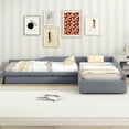 thumbnail image 2 of Euroco Modern Upholstered L-Shaped Twin Daybed with Drawer and Trundle, Three Beds for Kids Teens, Gray, 2 of 11