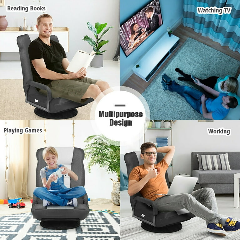 Comfortable Floor Gaming Chair with Adjustable Backrest and Folding Design  - Perfect for Gaming, Reading, and Watching TV - Navy Blue