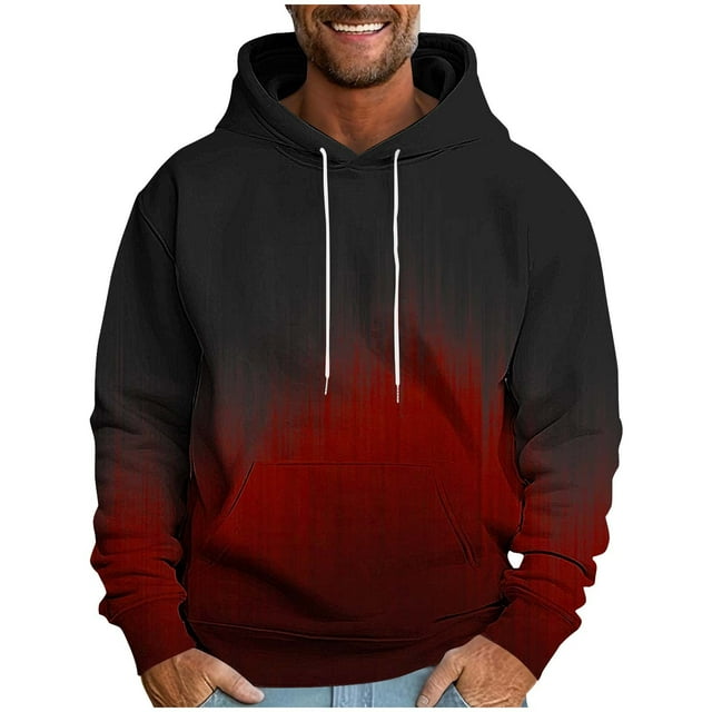 Gradient Color Hooded Pullover for Men Casual Long Sleeve Drawstring Gym Hoodies Sweatshirts with Kangaroo Pocket