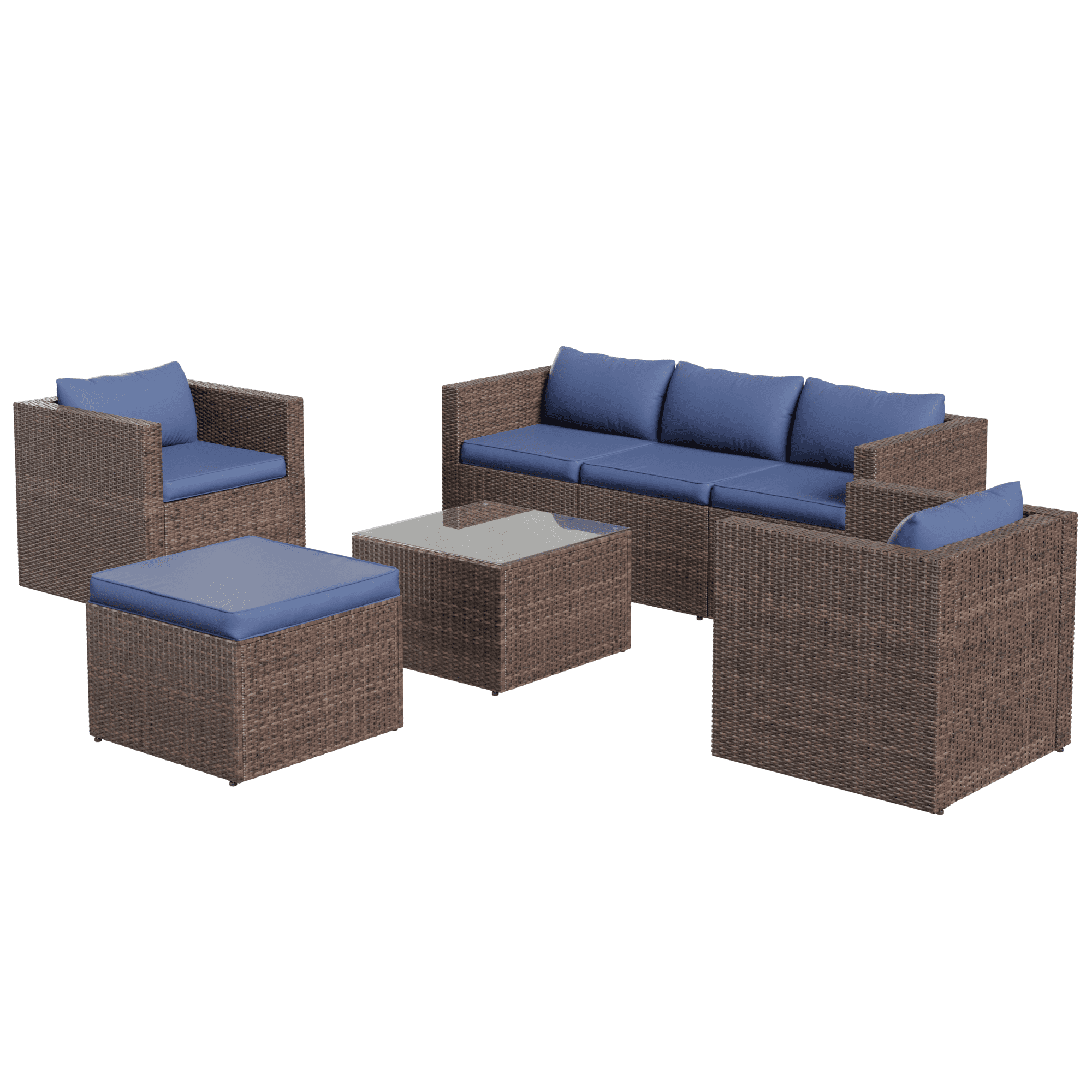 AMOPATIO 7-Piece Patio Furniture Set, Outdoor Patio Sectional Furniture All-Weather Rattan Wicker Patio Conversation Set Outdoor Furniture for Backyard Balcony,Blue