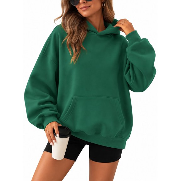 Tisuna Women Hoodie Solid Color Long Sleeve Hooded Sweatshirt Relaxed Fit Hoody For Holiday Season, Size Xs-XXXL, Green