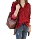 thumbnail image 3 of Dot Shirt Mujer Verano Manga Larga Con Cuello En V Botón Suelto Casual Top, Rojo, L Noticed AP001361-03B, 3 of 7