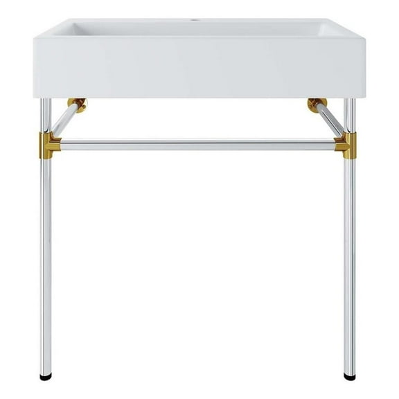 Modway Redeem 32" Wall-Mount Stainless Steel Bathroom Vanity in Silver/White