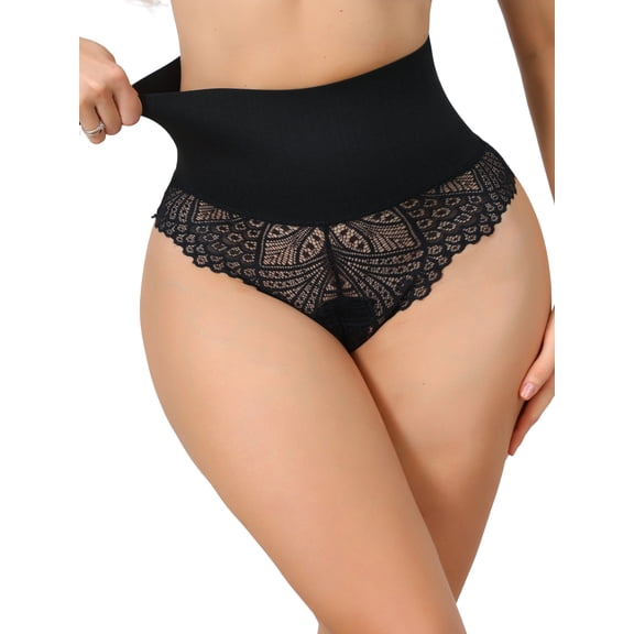 INSPIRE CHIC Mother's Day Women's High Cut Lace Tummy Control Thongs Waist Trainers Panties Small Black