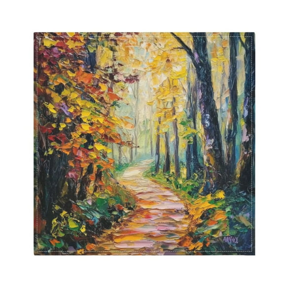 Satin Polyester Napkins - 20x20 InchSingle-Sided Printed Napkins, 1-Piece/4-Piece/6-Piece Set, DIY Personalized Table Setting，Oil Painting Small Path