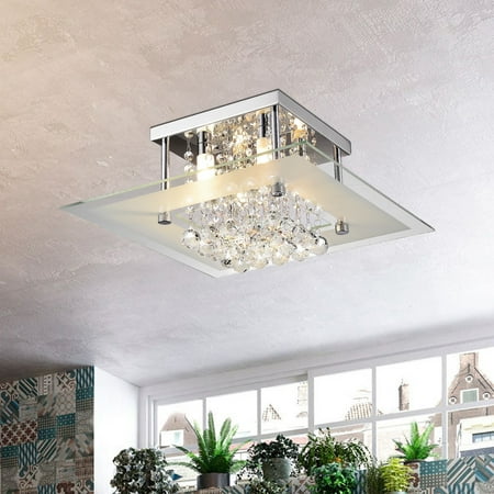 4 Light Large Flush - The Lighting Store Lucia Square Chrome and Crystal Flush Mount 4-light Chandelier