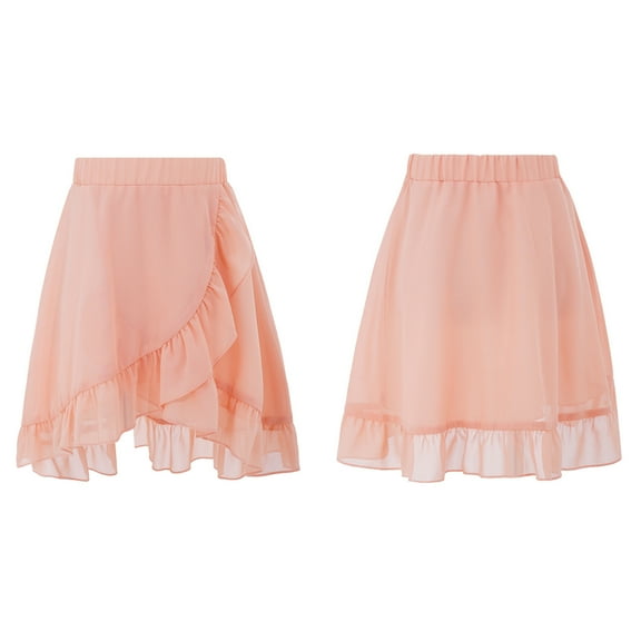 TiaoBug Kids Girs Chiffon Ballet Tutu Skirts Ruffle Hem Tulle Dance Skort 6-16