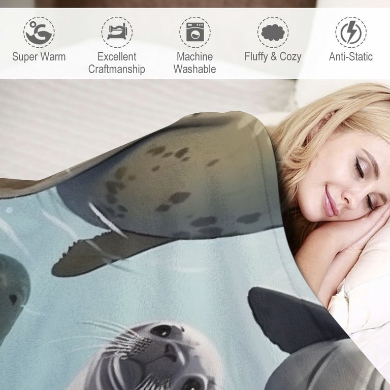 Kids Cartoon Seal Throw Blanket - Soft Sherpa & Fleece Ocean Animal Blanket For Bed, Sofa, Travel (30x40 Inches, Baby Size)