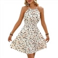 thumbnail image 3 of Vestido Bohemio de Vacaciones para Mujer, Minivestido con Cuello Halter, Sin Mangas y Estampado, Corte A y Fruncido. Colorido L, 3 of 9