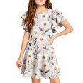 thumbnail image 2 of Grblisyd Girls Dress Cute Floral Print Ruffle Short Sleeve Crew Neck A Line Dresses Kids Summer Casual Soft Sundress, 2 of 5