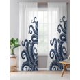 thumbnail image 5 of Sheer Curtains 108 Inches Long, Navy Blue Octopus Semi Sheer Curtains Light Filtering Window Treatment, Coastal Ocean Animals Nautical Privacy Voile Drapes for Living Room Bedroom 52x108 Inch, 5 of 7