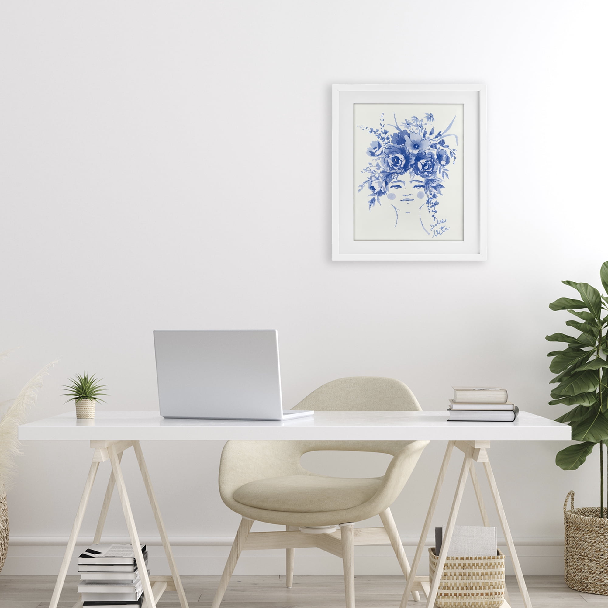 Stupell Industries Dolce Vita Woman with Roses White Framed Print Under Glass, design by Karolina Sato