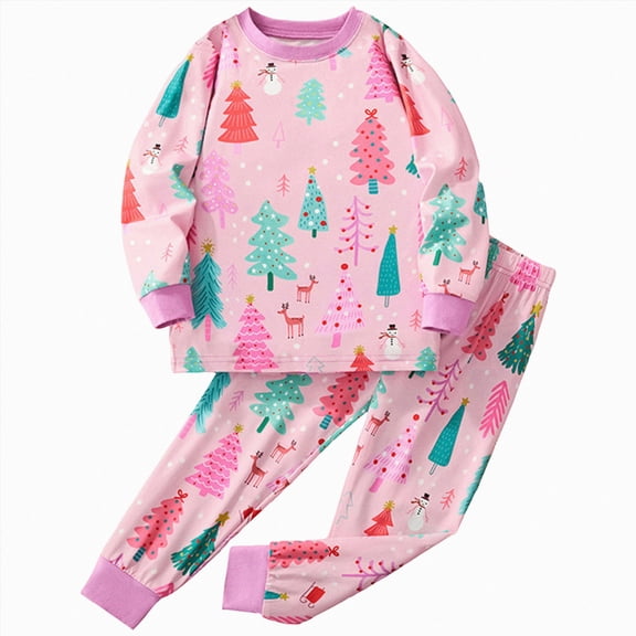 NIEWTR Toddler Baby Girl Pajamas 0-24M 2T 3T 4T 2Pcs Long Sleeve Cotton Top and Stretchy Pants Set Fall Winter Loungewear for Sleeping Daily Wear Cute Outfit(A-Pink,7Y)