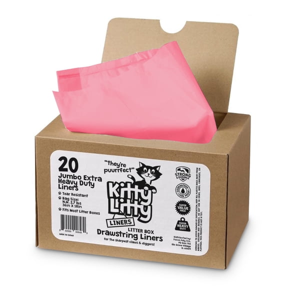 Kitty Litty Extra Heavy Duty Jumbo Cat Litter Box Liners 20 Count Cat Waste Liners, Pink Color