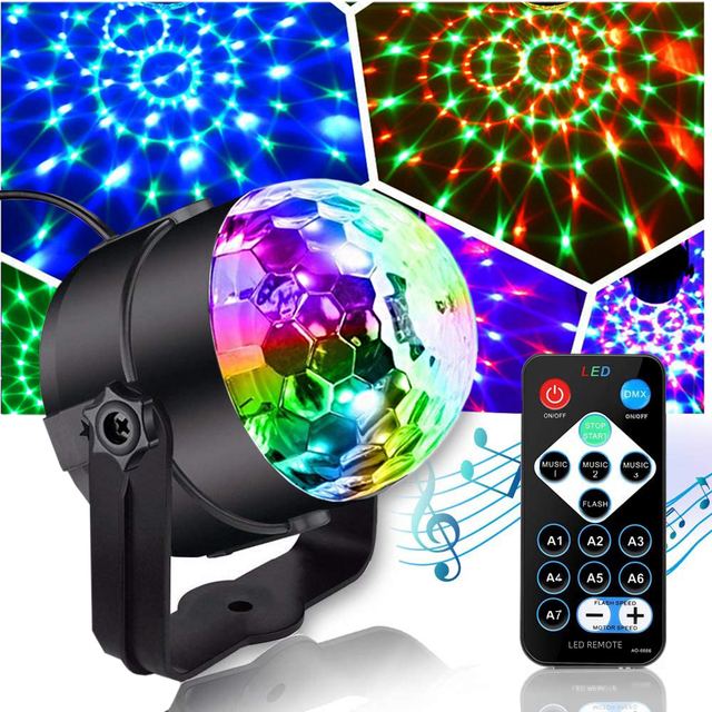 Bola mágica de cristal LED con control de voz remoto, luz de proyección navideña para escenario festivo RGB