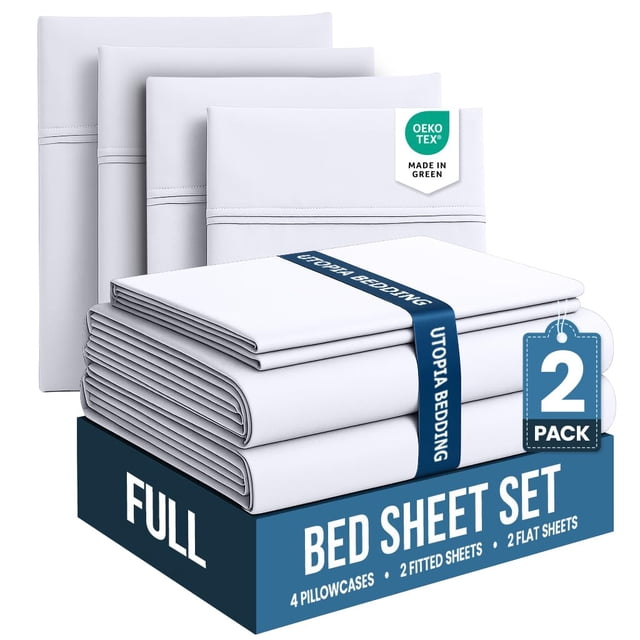 Juego de sábanas completo Utopia Bedding, paquete de 2 unidades, microfibra blanca