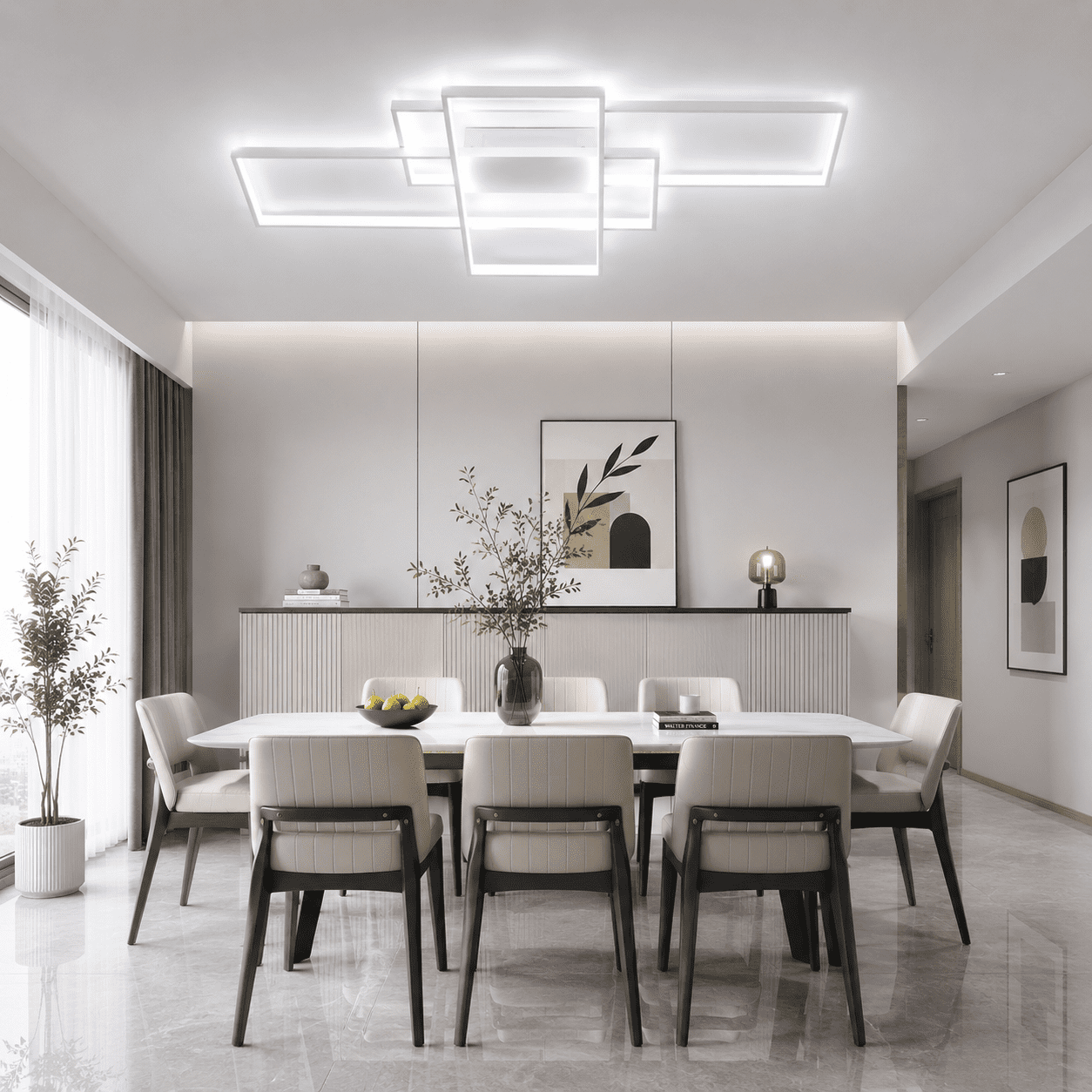 Garwarm Modern White LED Ceiling Light 75W, 3-Square Acrylic Flush Mount Ceiling Lamp, 6500K Cool White Ceiling Light Fixture for Living Room, Bedroom, Kitchen, Dining Room, Study