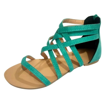 

NECHOLOGY Puffy Sandals for Women Flat Open Women’s Toe Shoes Zipper Summer Sandals Womens Sandals Size 8 Double Wide Green 8