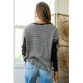 thumbnail image 2 of Women's Black Stripe Thermal Knit Top – Casual Long Sleeve for Daily Comfort | L, 2 of 5