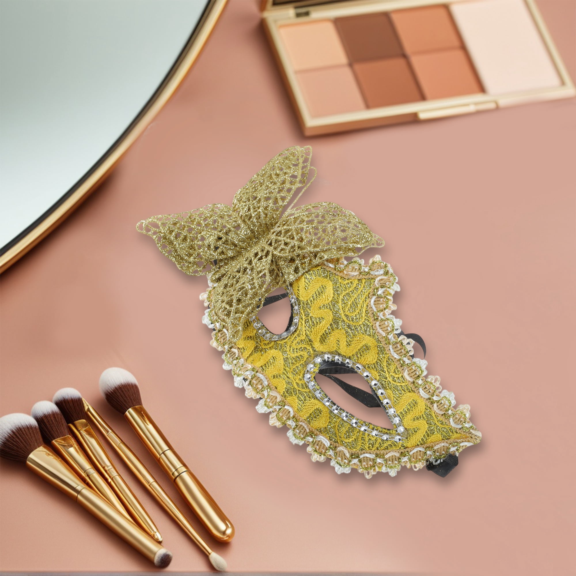 Unique Bargains 1 Box Elegant 3D Butterfly Half Face Party Mask Yellow