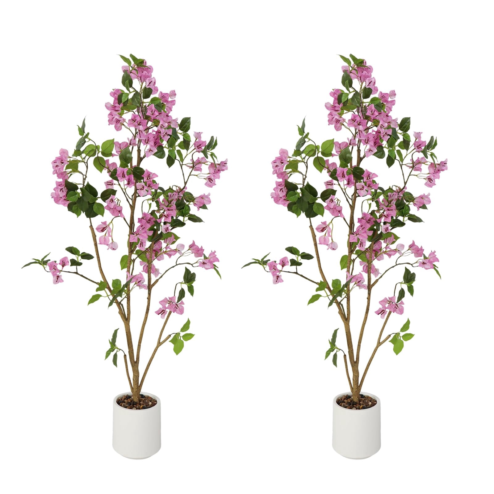2-Pack 4FT Artificial Bougainvillea Trees with Large White/Pink/Purple Fake Flowers, Potted Faux Plants for Indoor Outdoor Porch Patio Decor