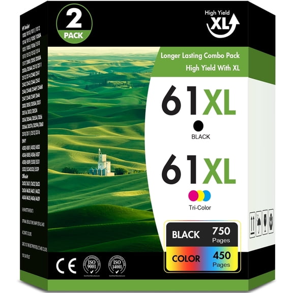 61XL Ink Cartridges for Printer 61 Cartridge Compatible for 61 Ink Cartridge Combo pack Black & Tri-Color Work with Envyw 4500 4501 Deskjet 2541 2-pack